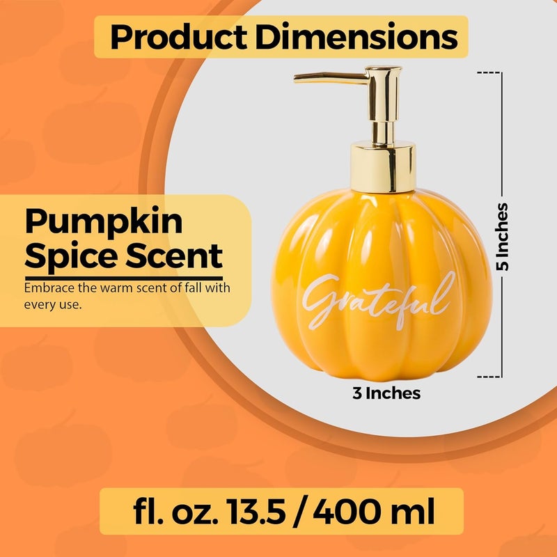 simple pleasures Grateful Pumpkin Spice Scented Liquid Hand Soap Dispenser - Autumn & Halloween Ceramic Novelty Decorative Refillable Hand Pump for Kitchen Countertops and Bathroom Sinks - Image 3